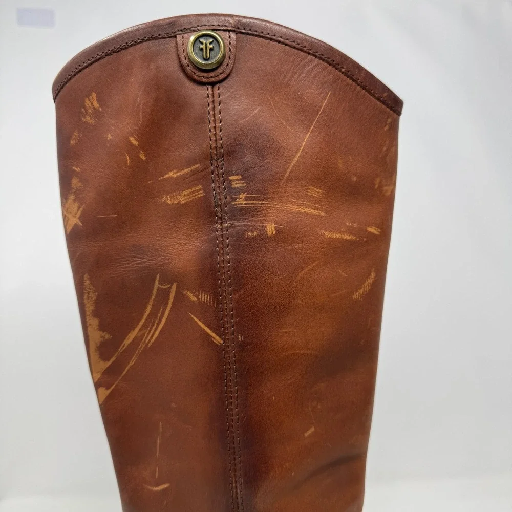 Frye Melissa‎ Button Riding Boots Extended Calf Mahogany Leather Women's 8.5 B - Picture 3 of 11